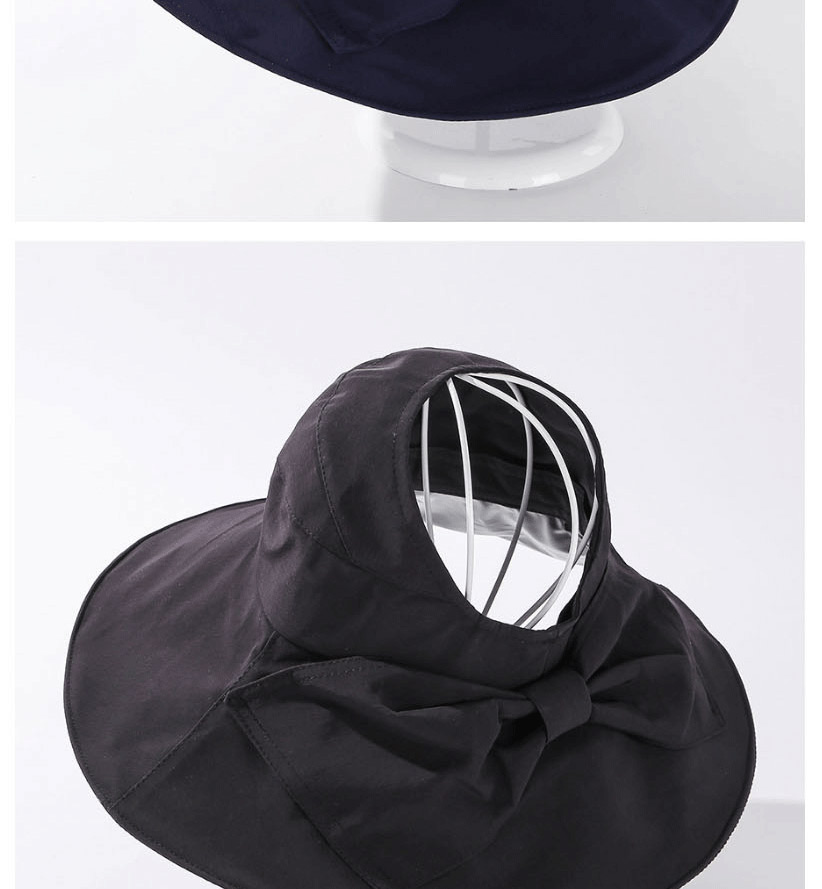 Fashion Navy Blue Bow-shade Solid Color Empty Top Hat,Sun Hats
