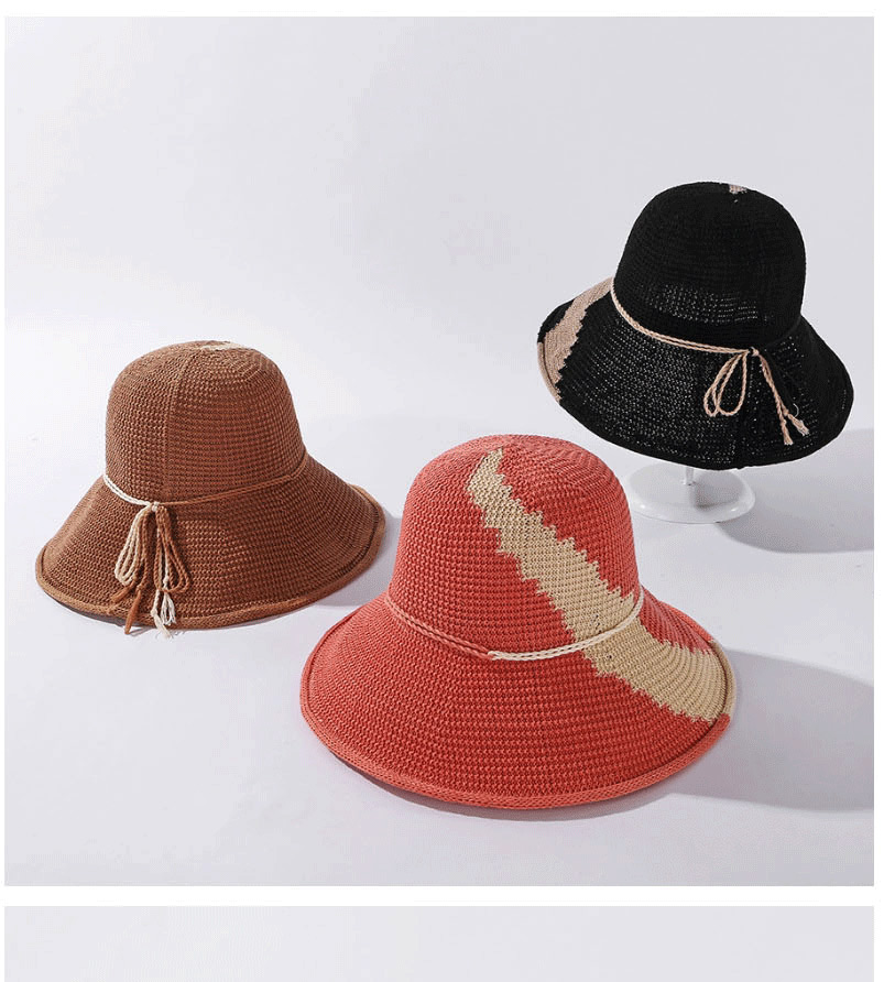 Fashion Pink Breathable Milk Silk Colorblock Tether Fisherman Hat,Sun Hats