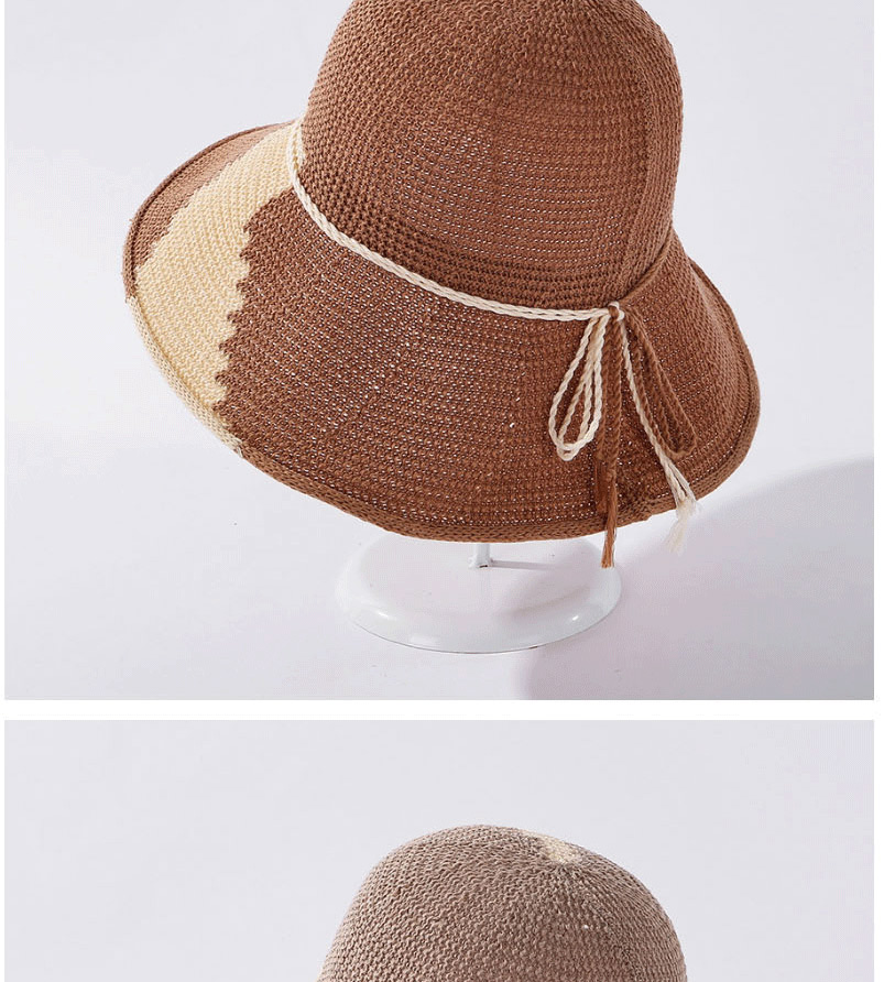 Fashion Khaki Breathable Milk Silk Colorblock Tether Fisherman Hat,Sun Hats