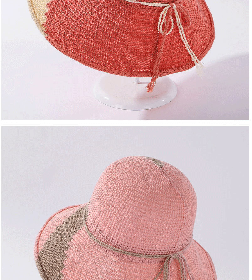 Fashion Watermelon Red Breathable Milk Silk Colorblock Tether Fisherman Hat,Sun Hats