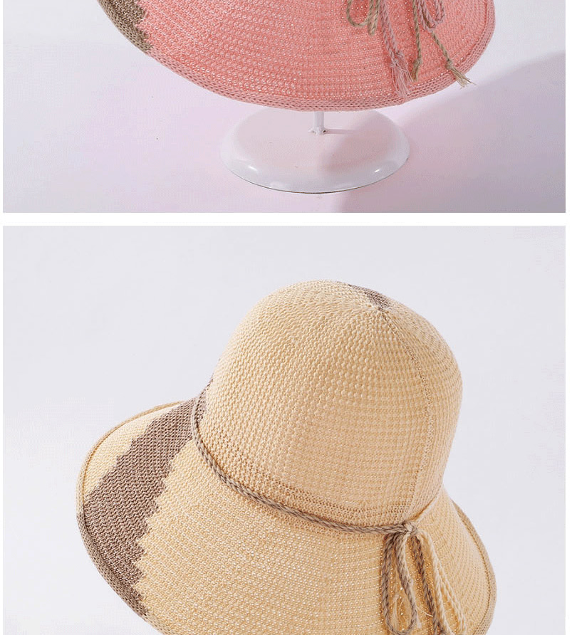 Fashion Beige Breathable Milk Silk Colorblock Tether Fisherman Hat,Sun Hats