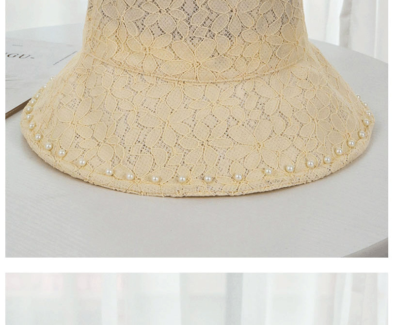 Fashion Pink Pearl Lace Flower Wide-brimmed Fisherman Hat,Sun Hats