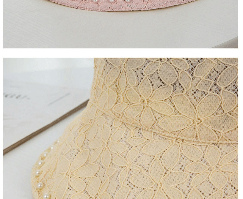 Fashion Beige Pearl Lace Flower Wide-brimmed Fisherman Hat,Sun Hats