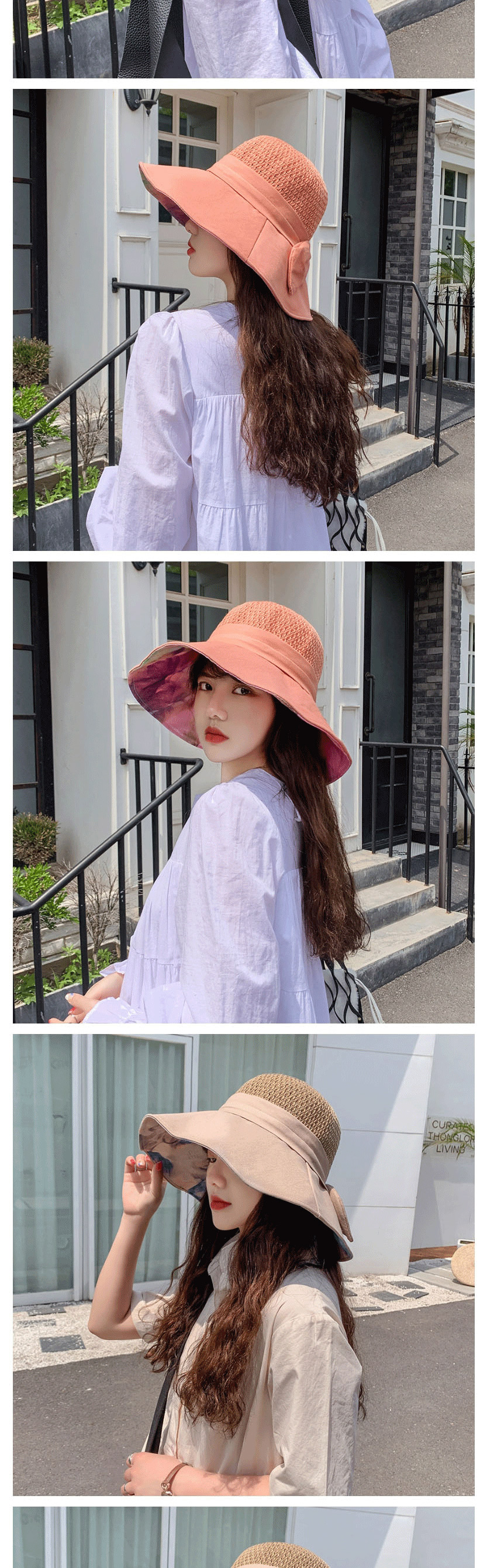 Fashion Pink Knitted Stitching Bow Ink Painting Fisherman Hat,Sun Hats