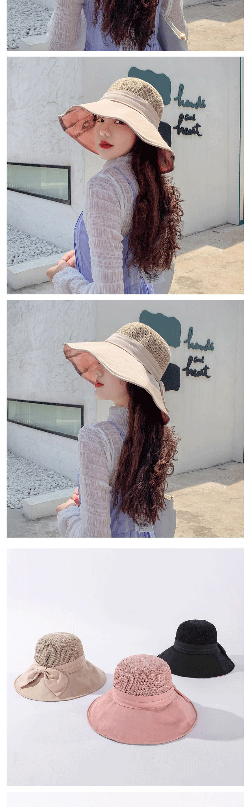 Fashion Khaki Knitted Stitching Bow Ink Painting Fisherman Hat,Sun Hats