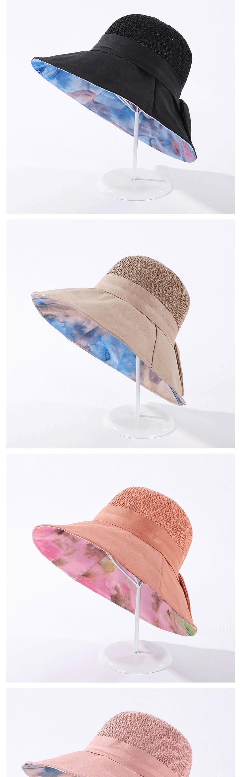 Fashion Khaki Knitted Stitching Bow Ink Painting Fisherman Hat,Sun Hats