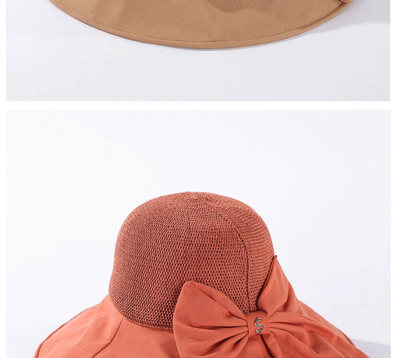 Fashion Khaki Bowknot Knit Top Breathable Fisherman Hat,Sun Hats