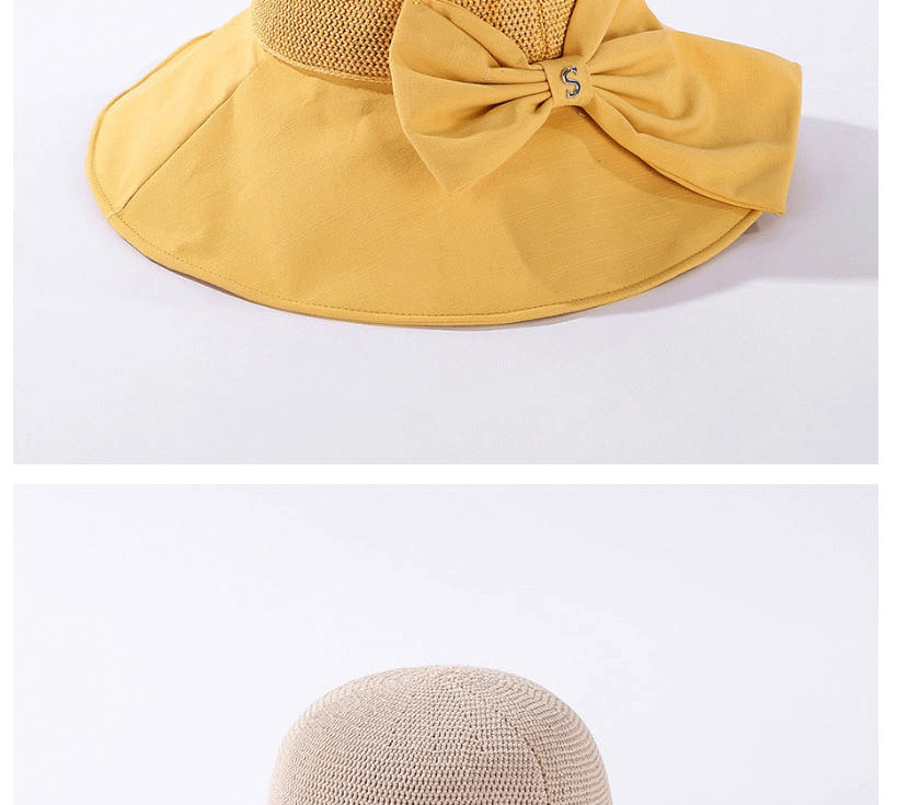 Fashion Beige Bowknot Knit Top Breathable Fisherman Hat,Sun Hats