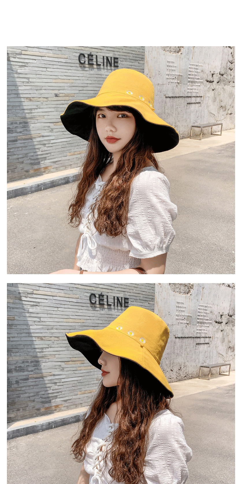 Fashion Snow Bud Powder + Rice Daisy Fisherman Hat With Big Edge Embroidery On Both Sides,Sun Hats