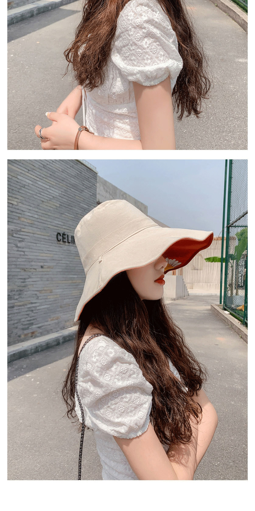 Fashion Brick Red + Meter Daisy Fisherman Hat With Big Edge Embroidery On Both Sides,Sun Hats
