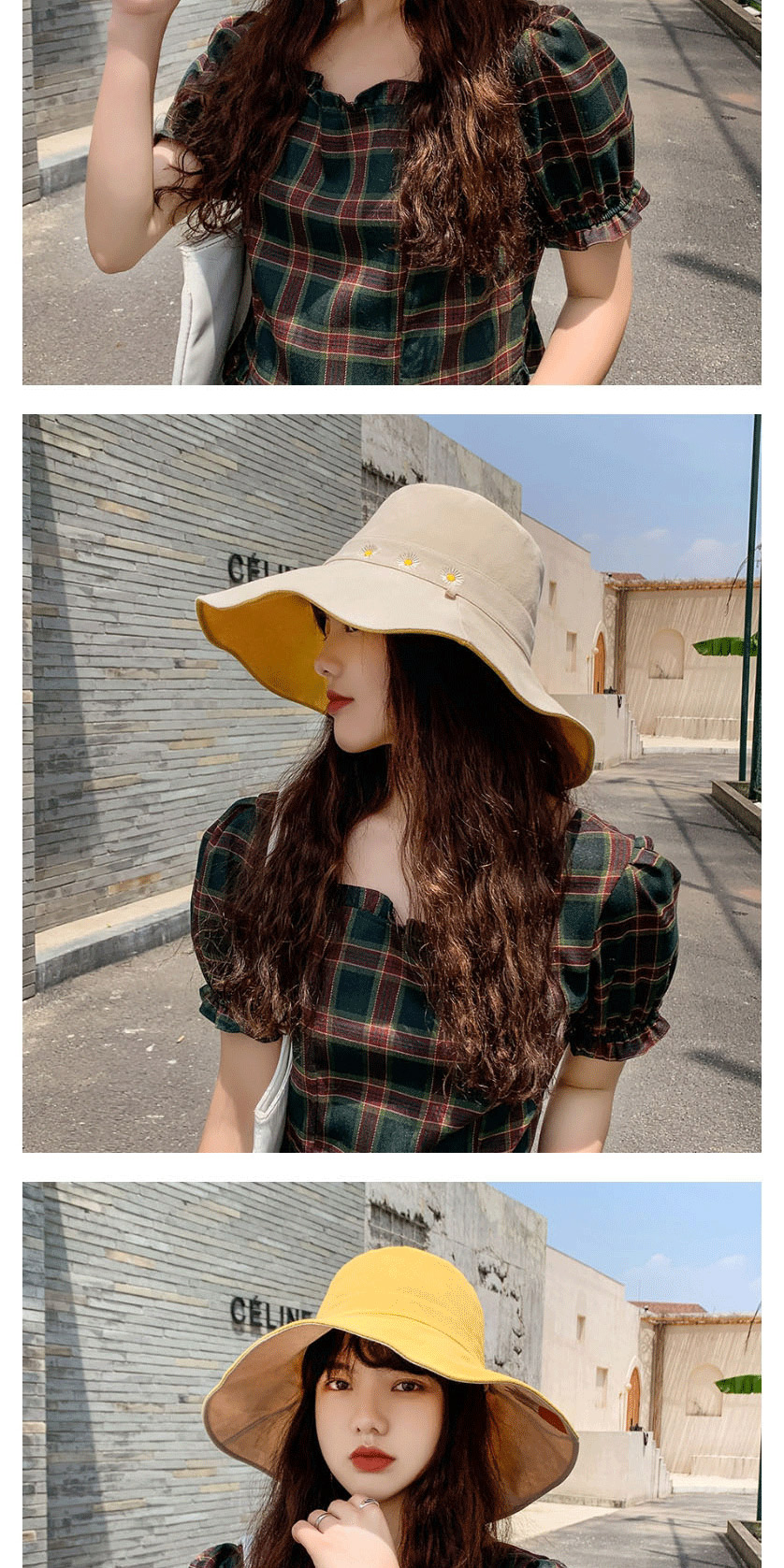 Fashion Snow Bud Powder + Rice Daisy Fisherman Hat With Big Edge Embroidery On Both Sides,Sun Hats