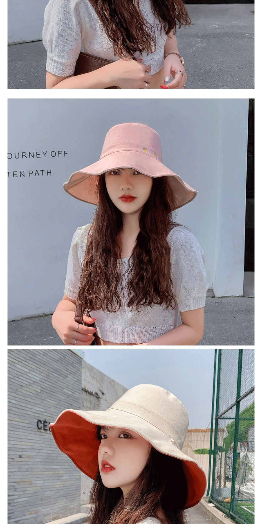 Fashion Blue + Meter Daisy Fisherman Hat With Big Edge Embroidery On Both Sides,Sun Hats