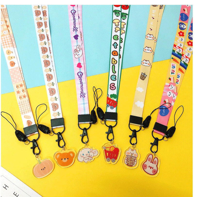 Fashion Pink Circus 【long Rope】 Printed Resin Flower Animal Widen Mobile Phone Lanyard,Phone Chain