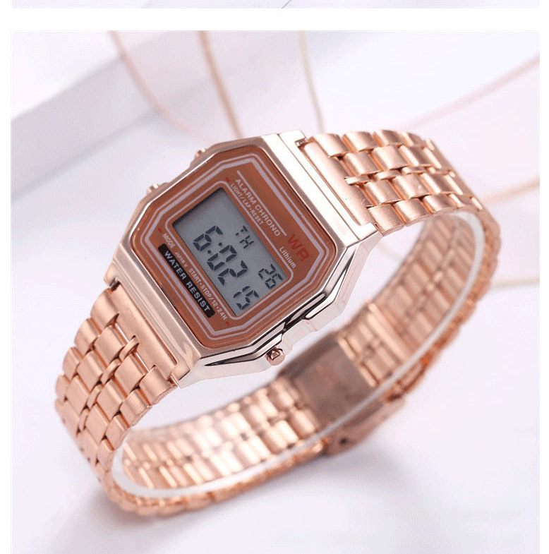Fashion Golden Alloy Electronic Square Steel Band Watch,Ladies Watches