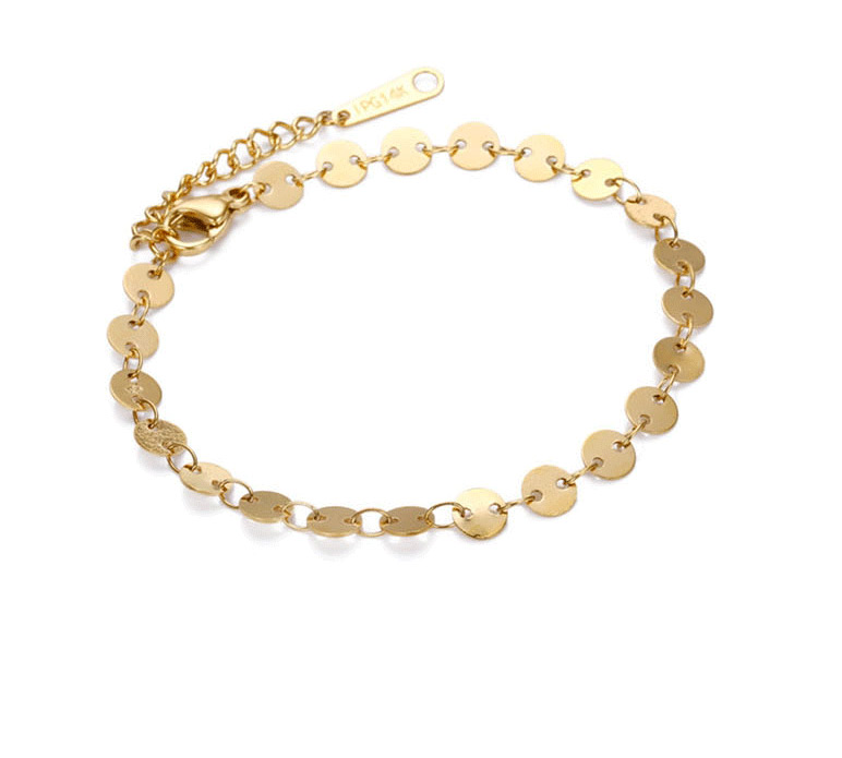 Fashion 14k Gold Titanium Steel Gold Plated Disc Chain Bracelet,Fashion Bracelets