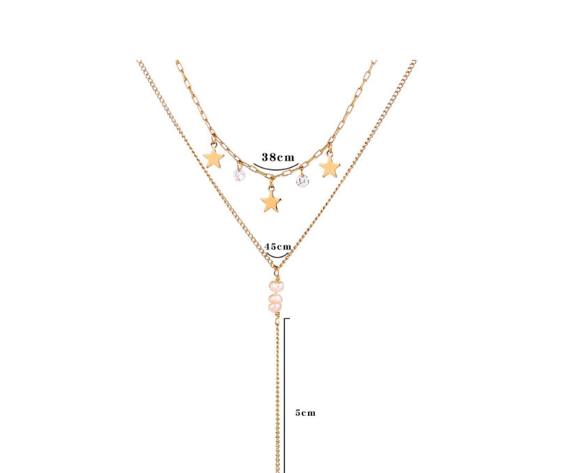 Fashion Golden Moon Star Pearl Double Necklace,Chains