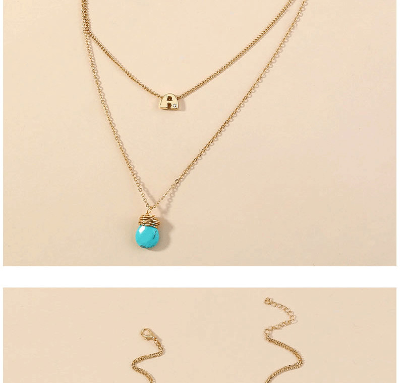 Fashion Golden Letter With Diamond Natural Turquoise Water Drop Double Necklace,Chains