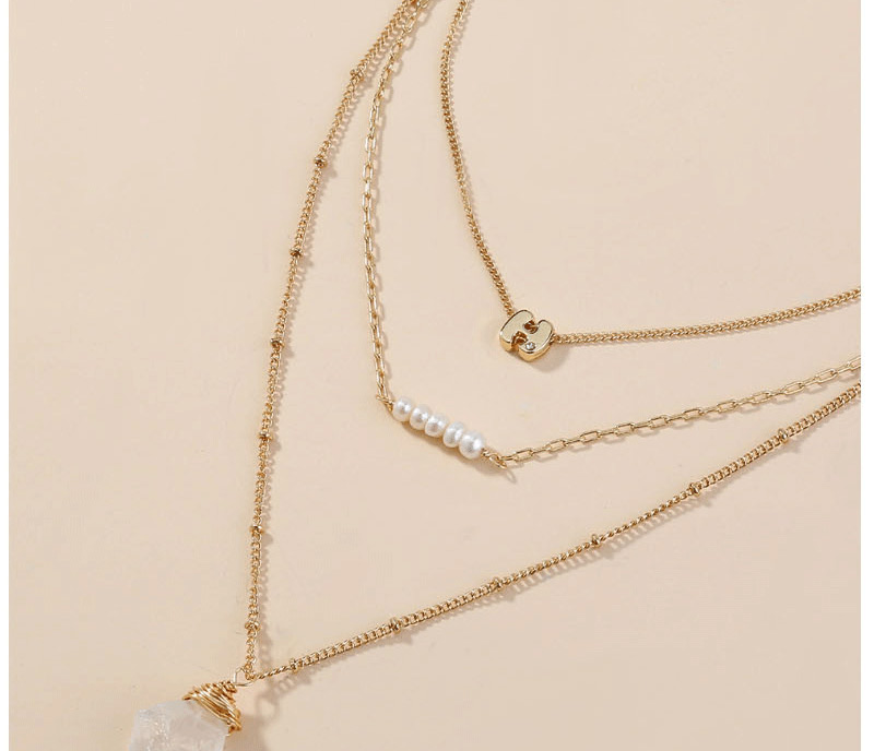 Fashion Golden Natural Pearl Heterogeneous Transparent Natural Stone Stacked Multi-layer Necklace,Chains