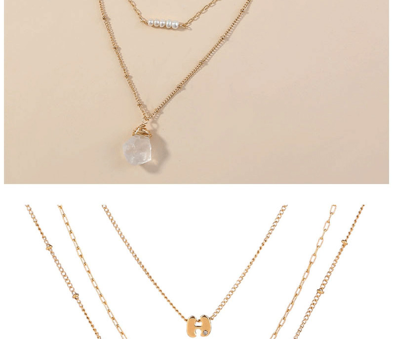 Fashion Golden Natural Pearl Heterogeneous Transparent Natural Stone Stacked Multi-layer Necklace,Chains