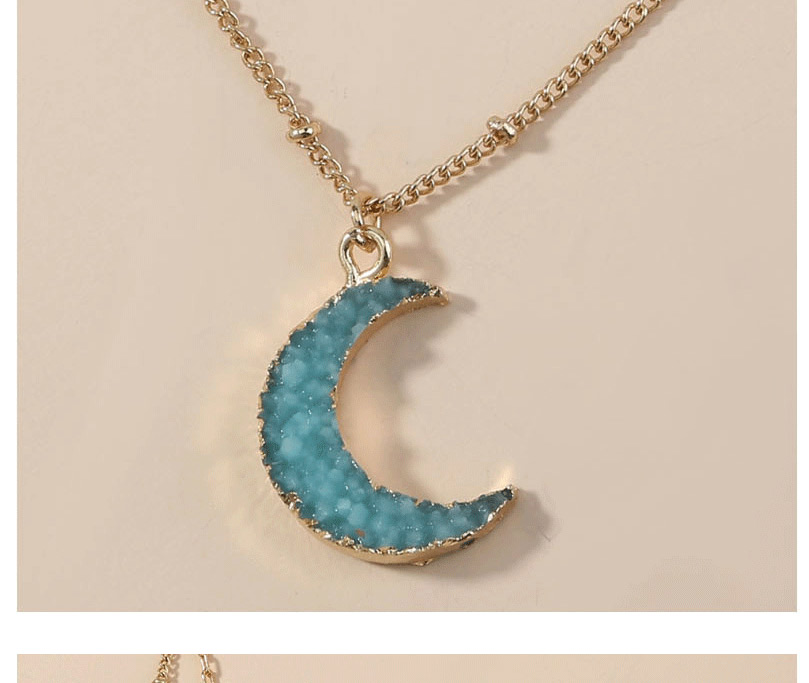 Fashion Blue Chain Moon Little Star Resin Double Necklace,Chains