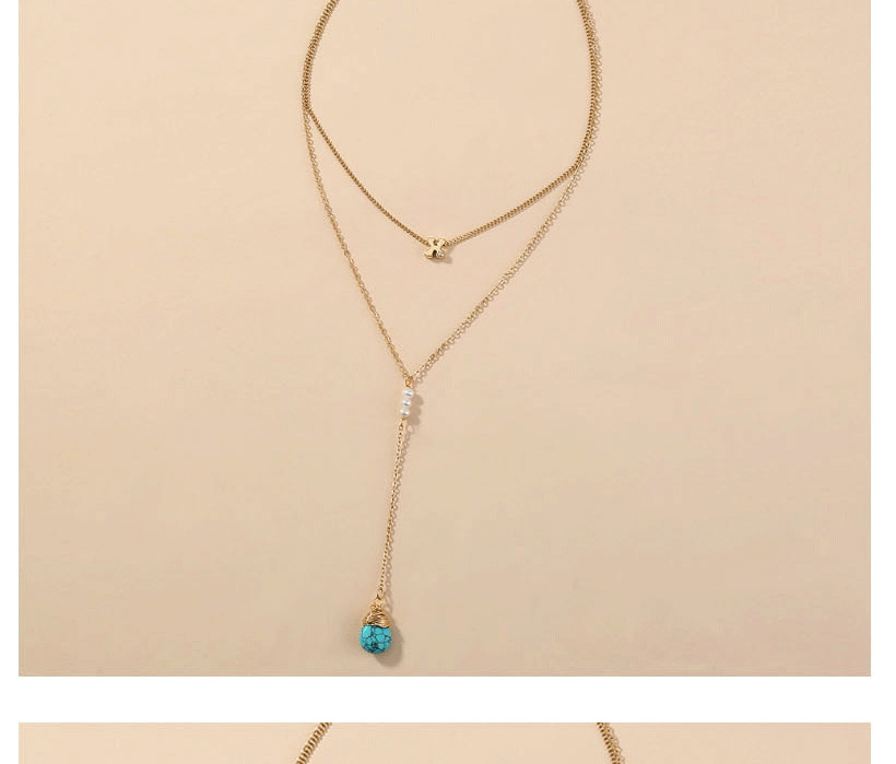 Fashion Green Natural Turquoise Drop Shaped Double-layer Necklace,Chains