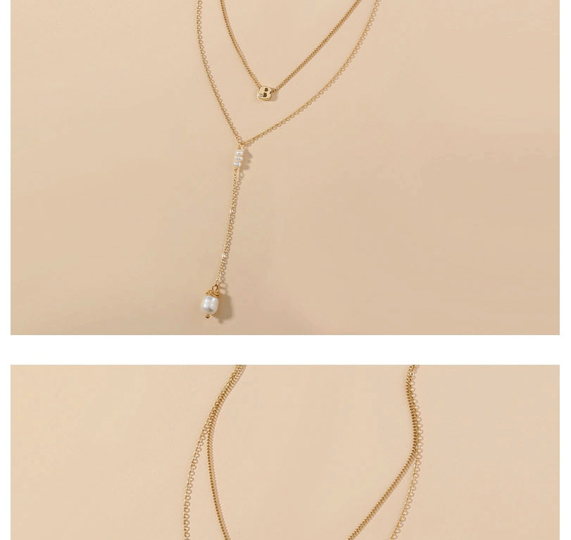Fashion Golden Natural Pearl Letter Double Layer Necklace,Chains