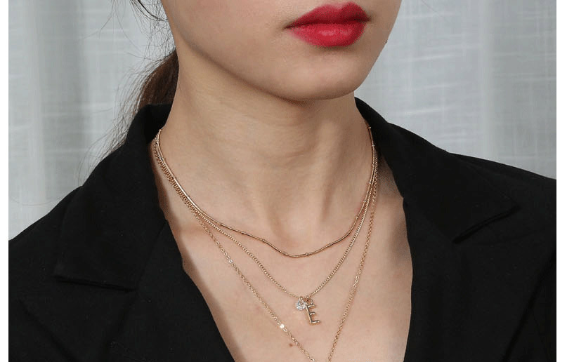 Fashion Golden Letter Blue Imitation Natural Stone Pearl Three-layer Necklace,Chains