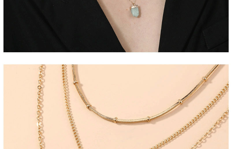 Fashion Golden Letter Blue Imitation Natural Stone Pearl Three-layer Necklace,Chains