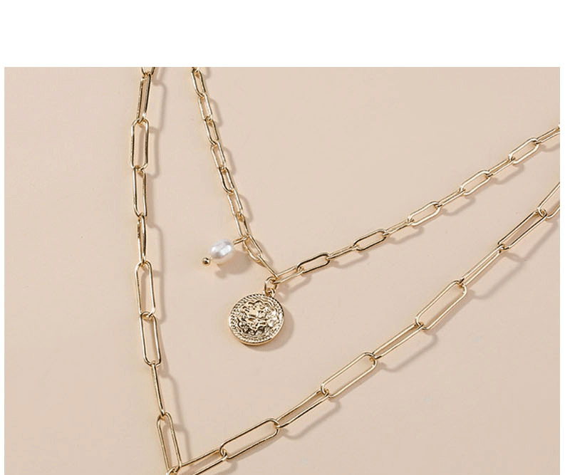Fashion Golden Cross Portrait Tag Natural Freshwater Pearl Multilayer Necklace,Chains