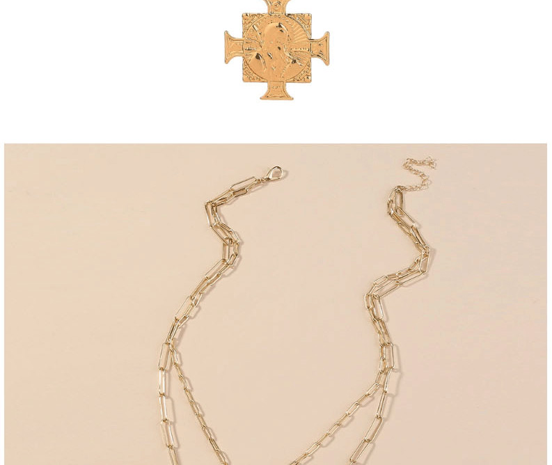 Fashion Golden Cross Portrait Tag Natural Freshwater Pearl Multilayer Necklace,Chains