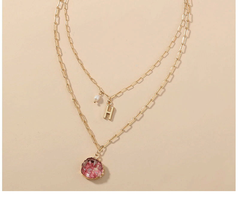 Fashion Golden Resin Natural Freshwater Pearl Alphabet Multilayer Necklace,Chains