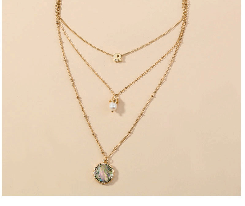 Fashion Golden Flash Diamond Alphabet Natural Freshwater Pearl Shell Multilayer Necklace,Chains