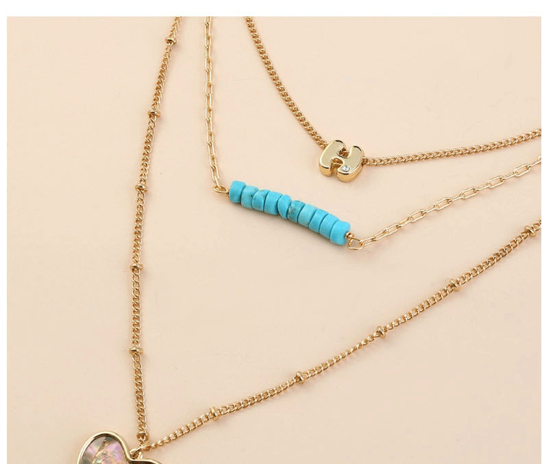 Fashion Golden Love Abalone Shell Natural Turquoise Multilayer Necklace,Chains