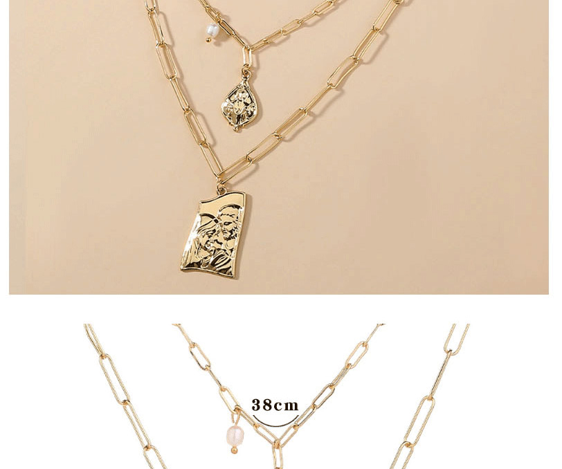 Fashion Golden Metallic Texture Portrait Water Drop Tag Multilayer Necklace,Chains