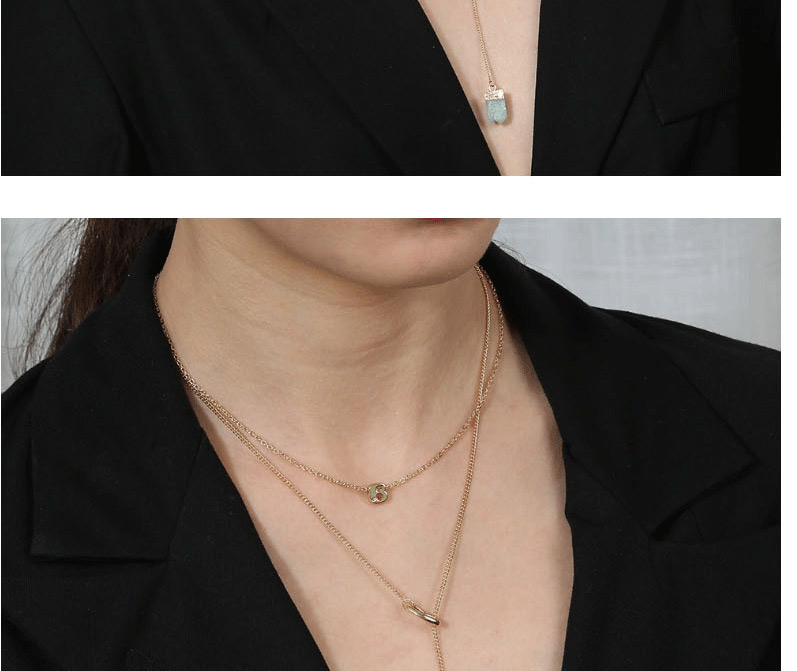 Fashion Golden Letter Resin Imitation Natural Stone Tassel Pendant Multilayer Necklace,Chains