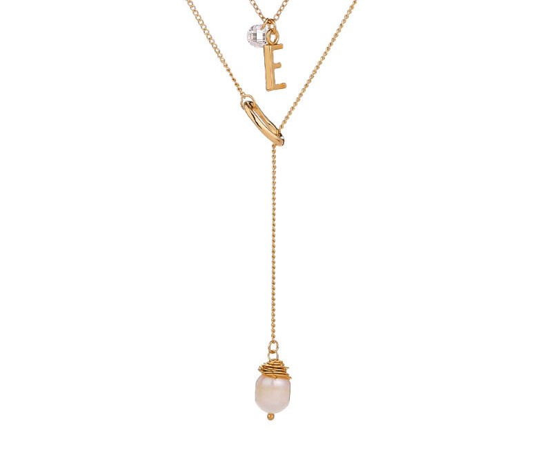 Fashion Golden Alphabet Natural Freshwater Pearl Tassel Pendant Necklace,Chains
