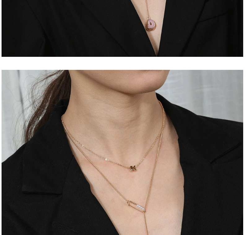 Fashion Golden Alphabet Multilayer Tassel Imitation Natural Stone Pendant Multilayer Necklace,Chains