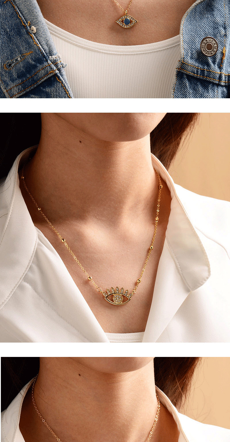 Fashion Diamond Round Gold-plated Oil Drop Eyes And Diamond Hollow Bead Necklace,Pendants