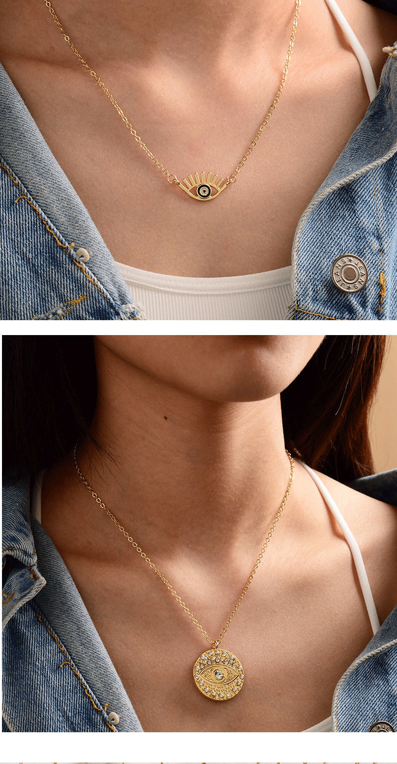 Fashion Blue Round Gold-plated Oil Drop Eyes And Diamond Hollow Bead Necklace,Pendants