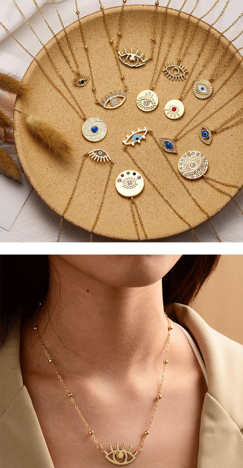 Fashion Diamond Bead Eyes Gold-plated Oil Drop Eyes And Diamond Hollow Bead Necklace,Pendants