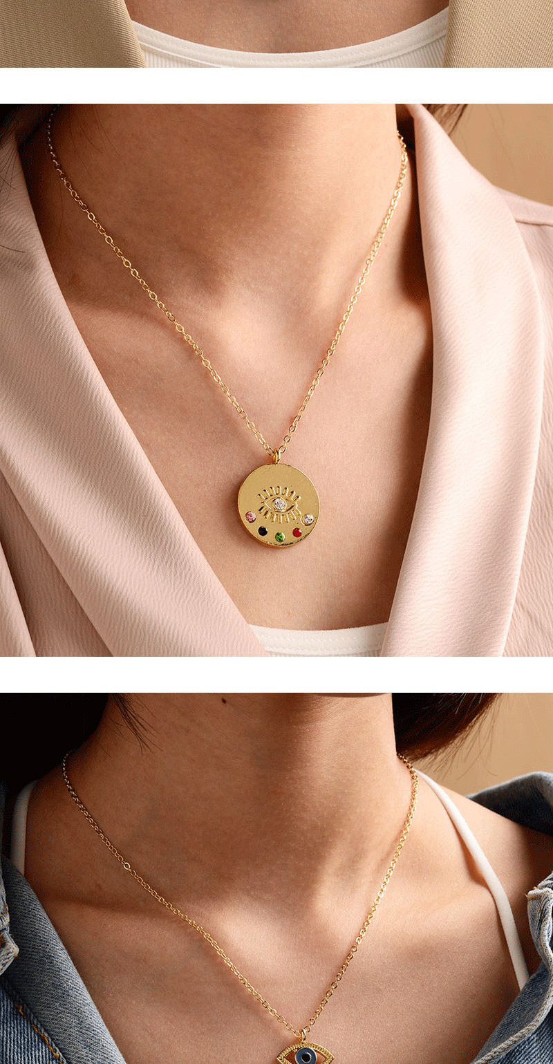 Fashion Round Eyes Gold-plated Oil Drop Eyes And Diamond Hollow Bead Necklace,Pendants