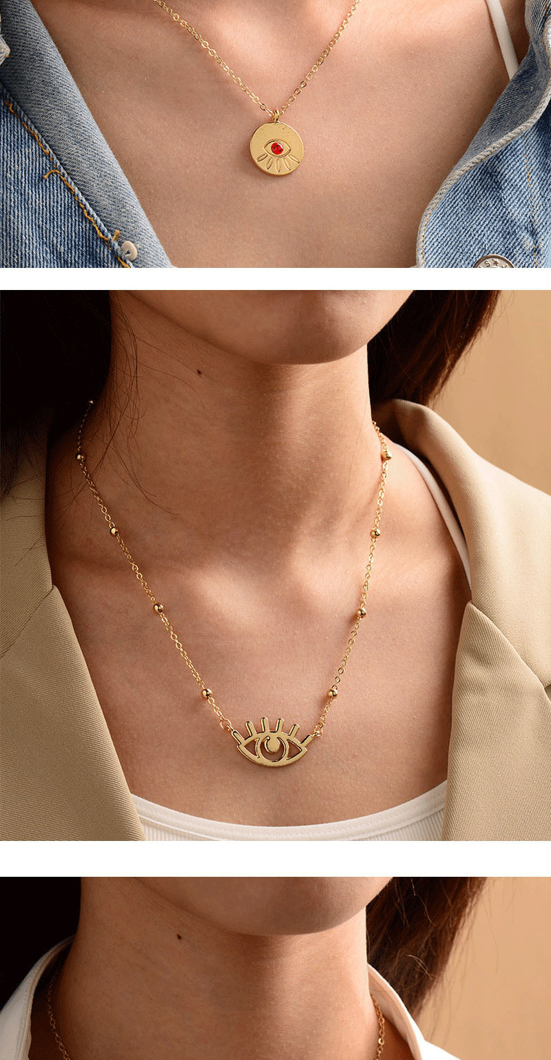 Fashion Diamond Round Gold-plated Oil Drop Eyes And Diamond Hollow Bead Necklace,Pendants