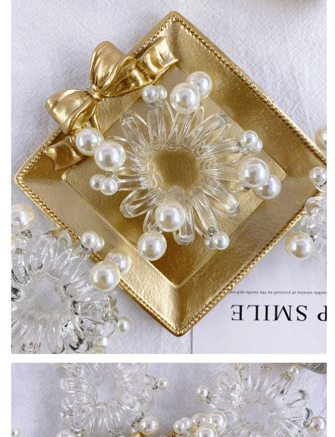 Fashion White Pearl Telephone Cable Pearl Transparent Large Nail Beads Seamless Hair Rope,Hair Ring