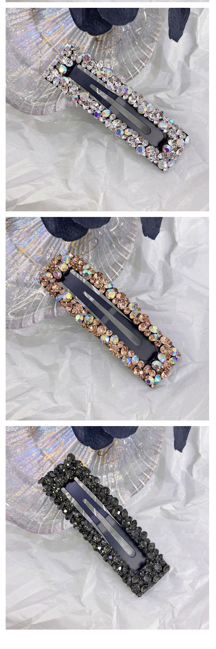 Fashion Rectangular Champagne Yellow Diamond-shaped Seamless Crystal Hollow Water Drop Square Triangle Hairpin,Hairpins