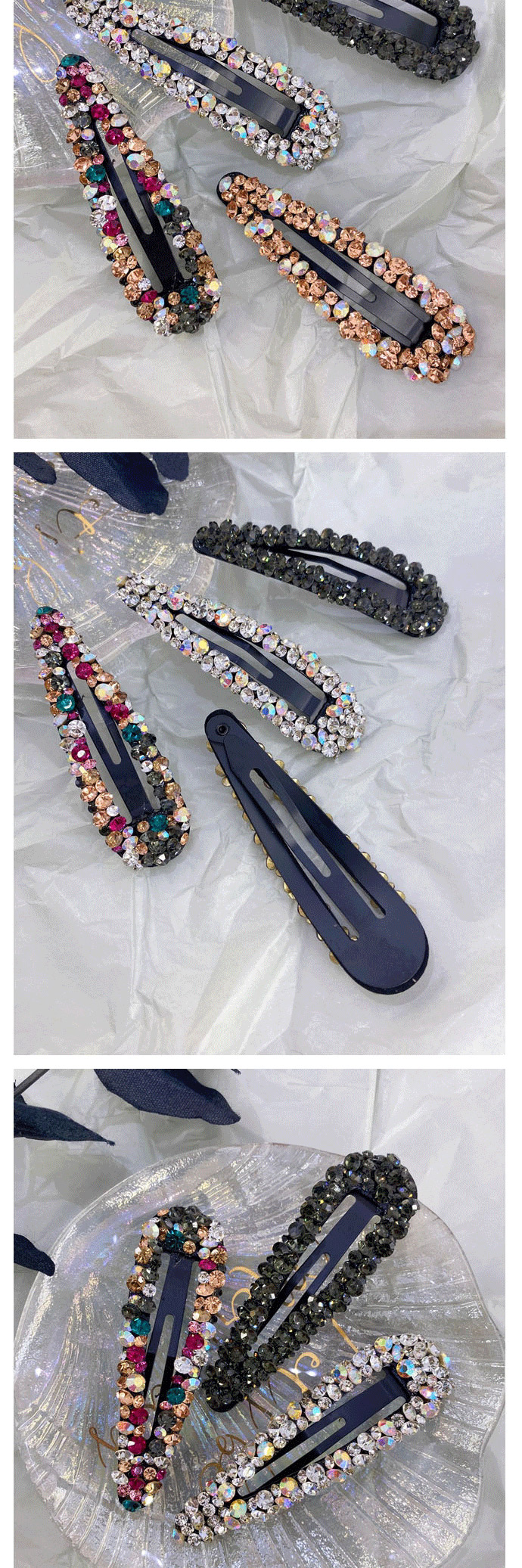 Fashion Water Drop White Diamond-shaped Seamless Crystal Hollow Water Drop Square Triangle Hairpin,Hairpins