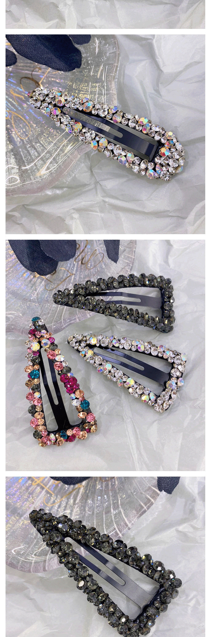 Fashion Rectangular Color Diamond-shaped Seamless Crystal Hollow Water Drop Square Triangle Hairpin,Hairpins
