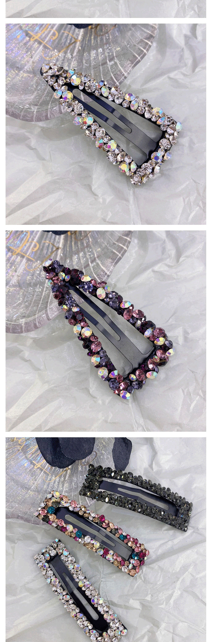 Fashion Rectangular Purple Diamond-shaped Seamless Crystal Hollow Water Drop Square Triangle Hairpin,Hairpins