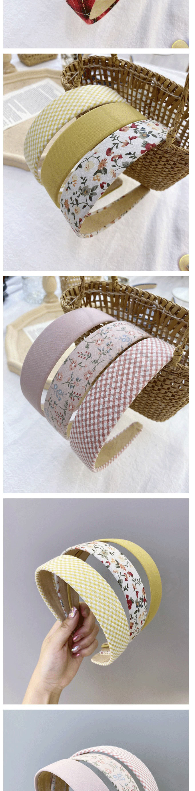 Fashion Crushed Pollen Floral Checked Printed Broadband Hairband,Head Band