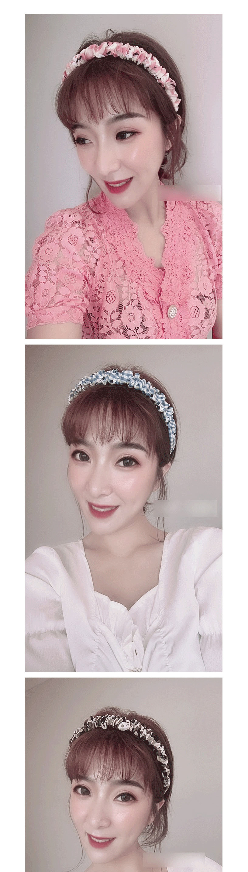 Fashion Cherry Pink Plaid Fold Small Daisy Cherry Flower Print Headband,Head Band