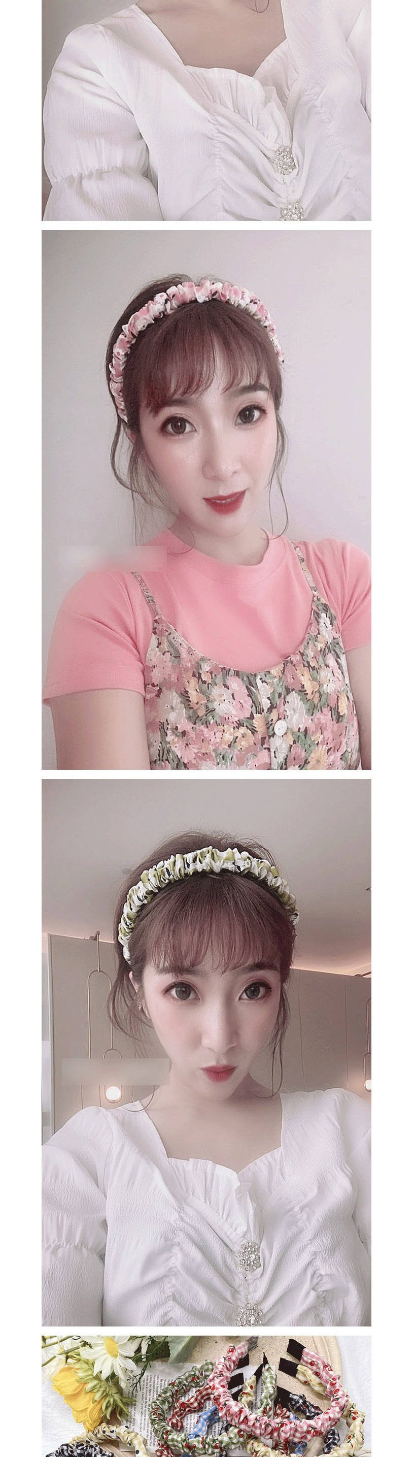 Fashion Cherry Red Plaid Fold Small Daisy Cherry Flower Print Headband,Head Band